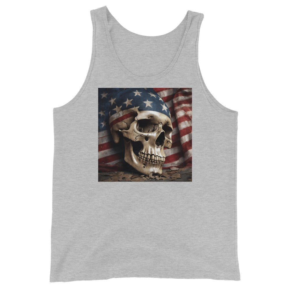 Skull and Flag Print Men's Tank Top Athletic Heather