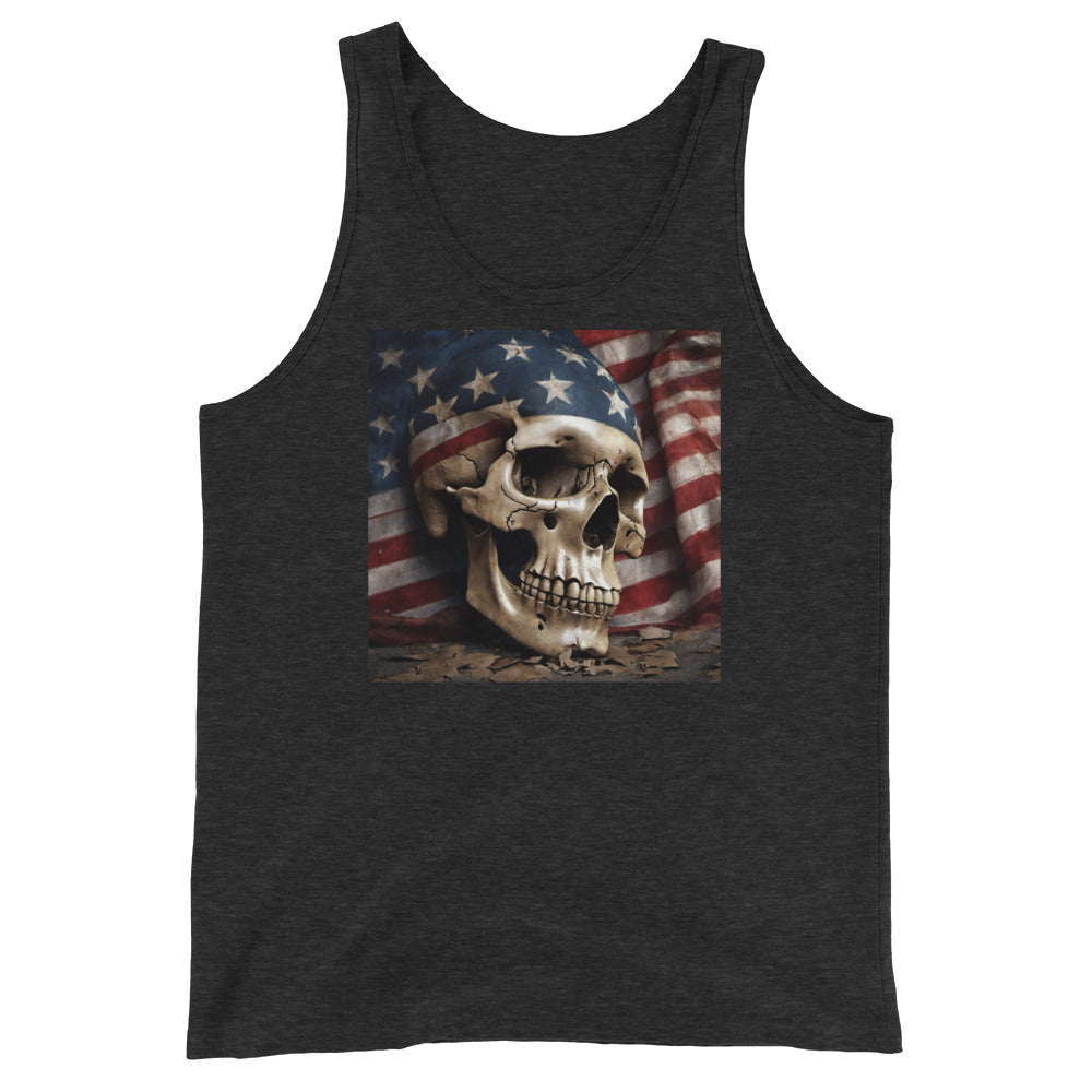 Skull and Flag Print Men's Tank Top Charcoal-Black Triblend