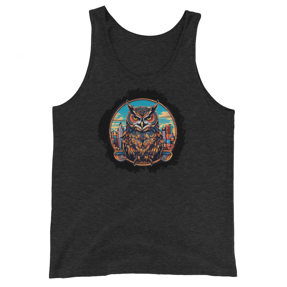 Owl in the City Emblem Men's Tank Top Charcoal-Black Triblend