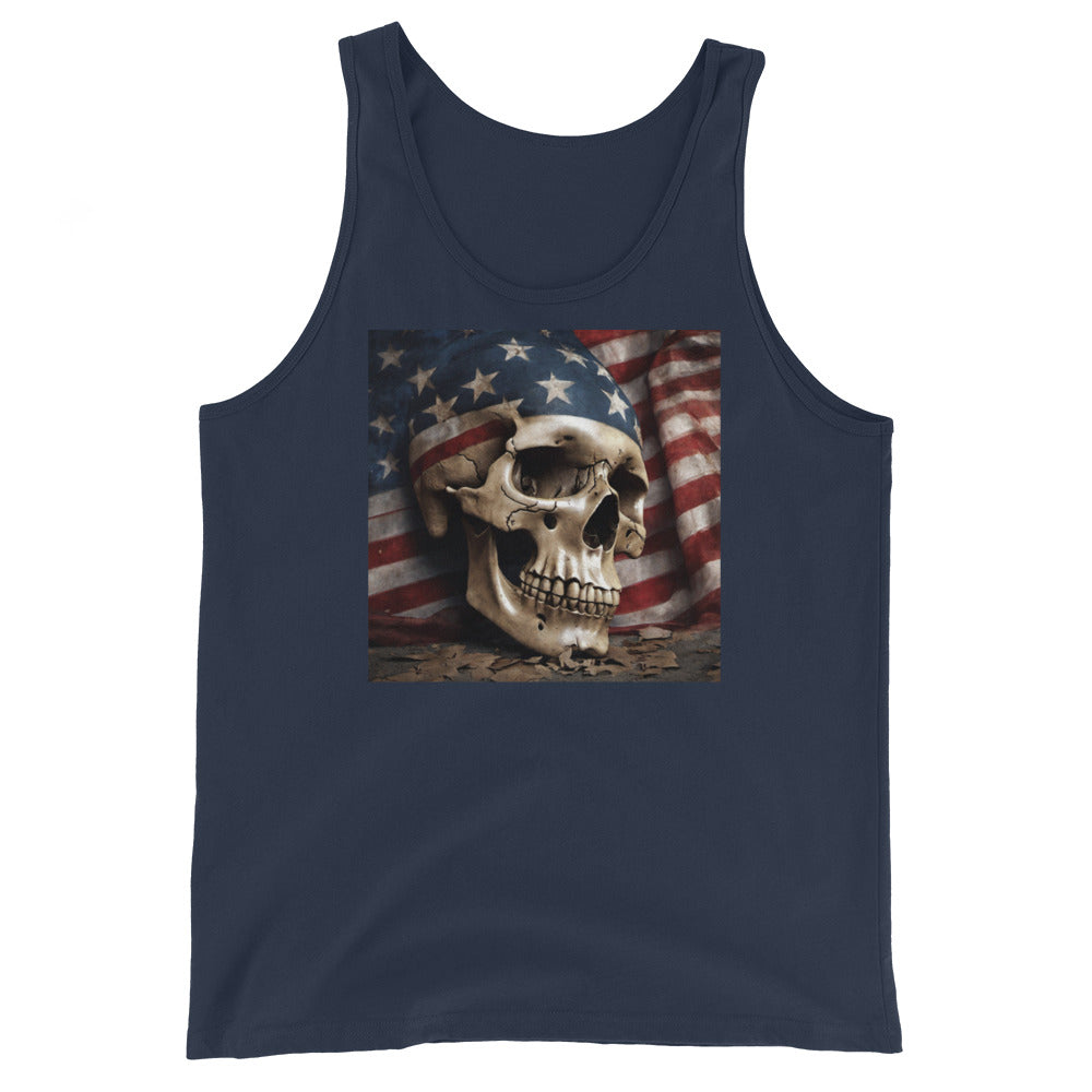Skull and Flag Print Men's Tank Top Navy