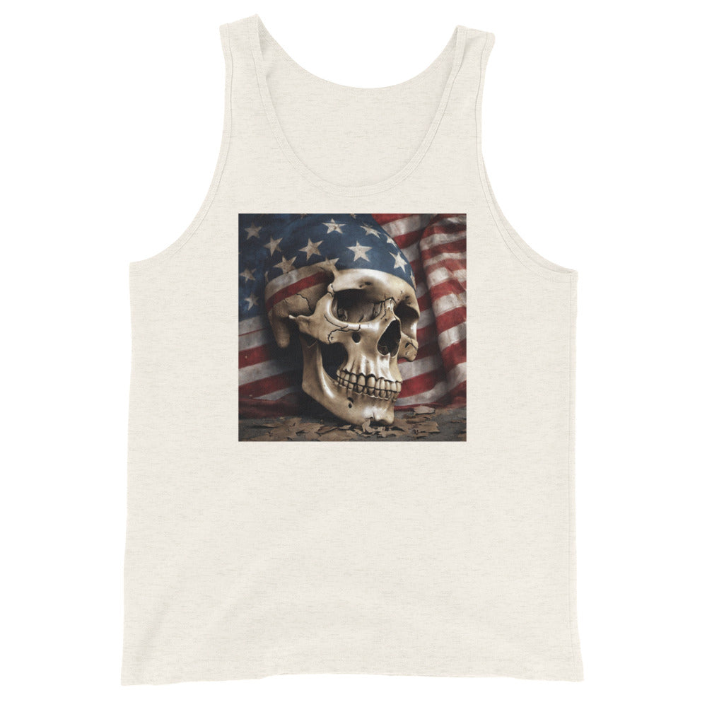 Skull and Flag Print Men's Tank Top Oatmeal Triblend