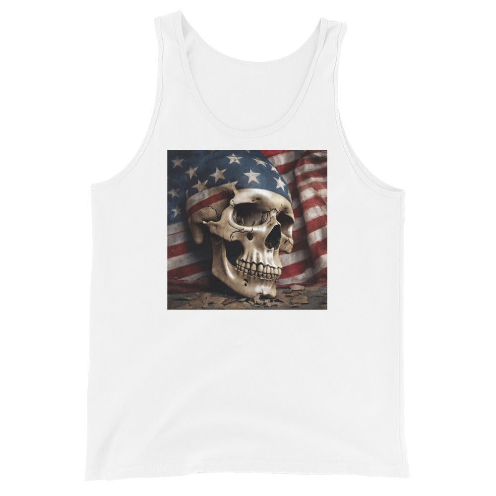 Skull and Flag Print Men's Tank Top White