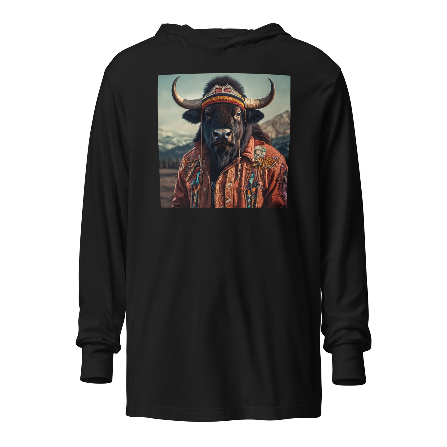 Wild Buffalo Hooded Long-Sleeve Graphic Tee Black