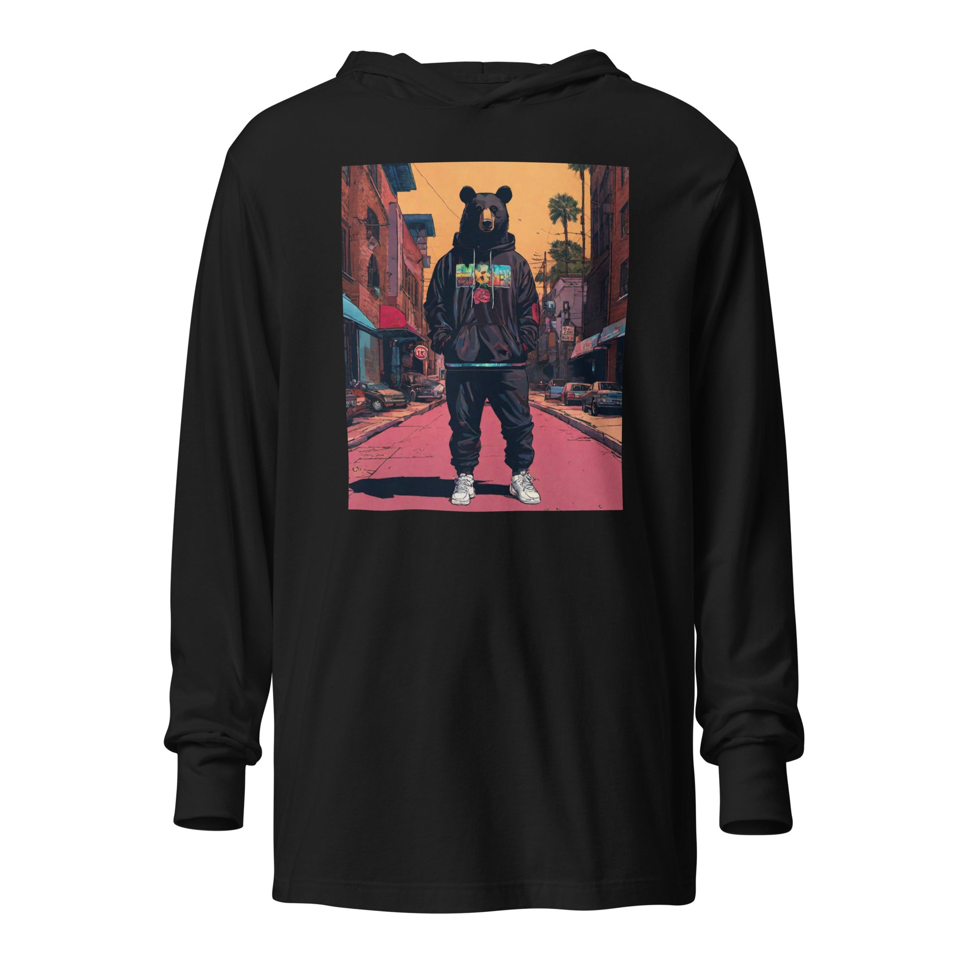 Urban Bear Hooded Long-Sleeve Tee Black