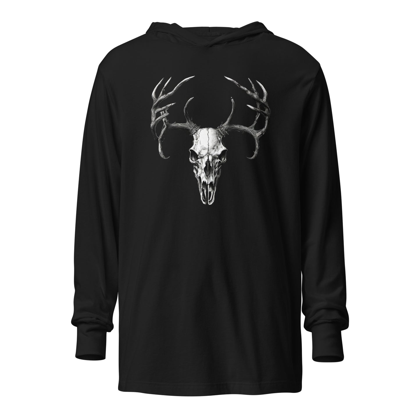 Deer Skull Hooded Long-Sleeve Tee Black