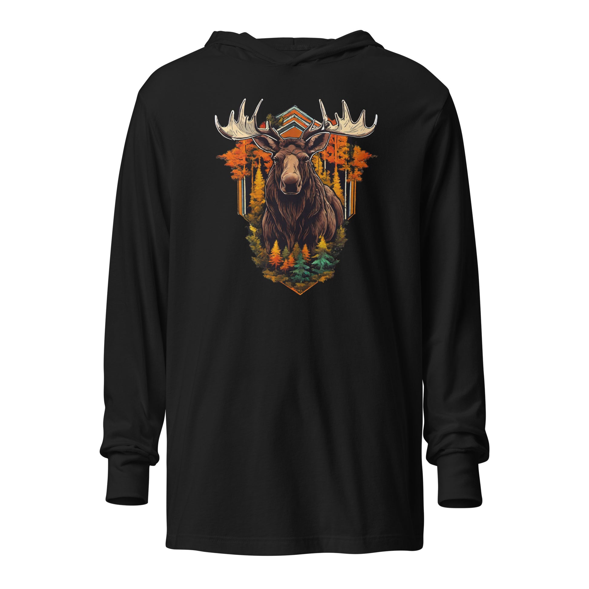 Moose & Forest Emblem Hooded Long-Sleeve Tee Black