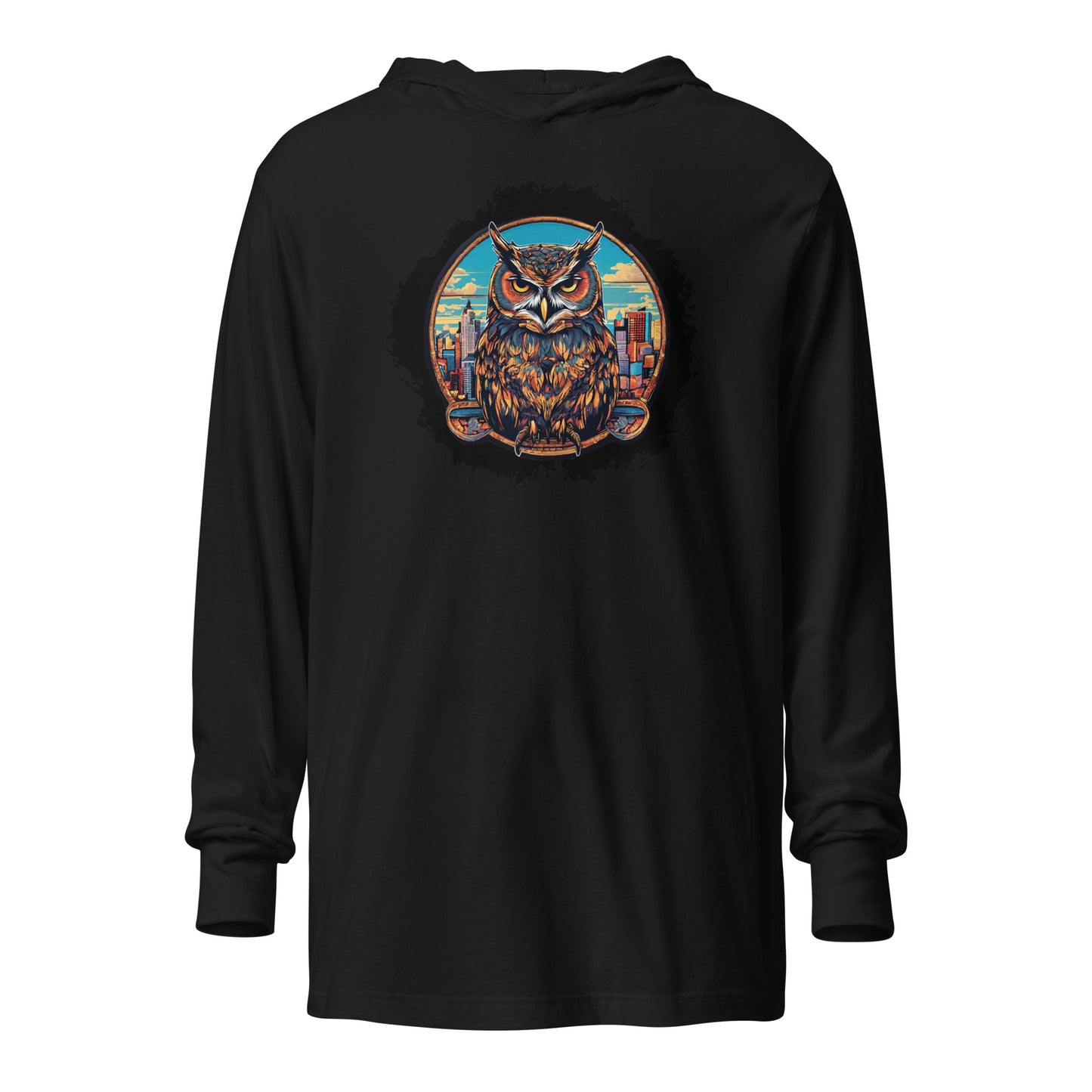 Owl in the City Emblem Hooded Long-Sleeve Tee Black