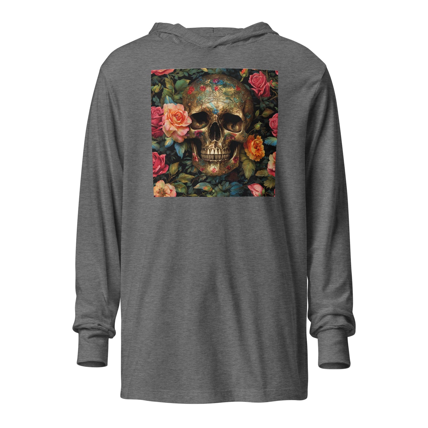 Skull and Roses Graphic Hooded Long-Sleeve Tee Grey Triblend