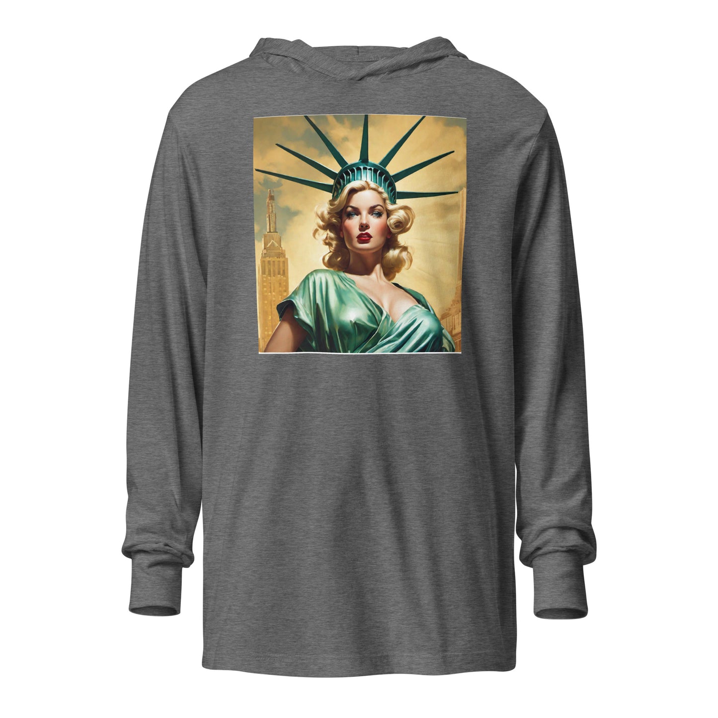 Beautiful Lady Liberty Hooded Long-Sleeve Tee Grey Triblend