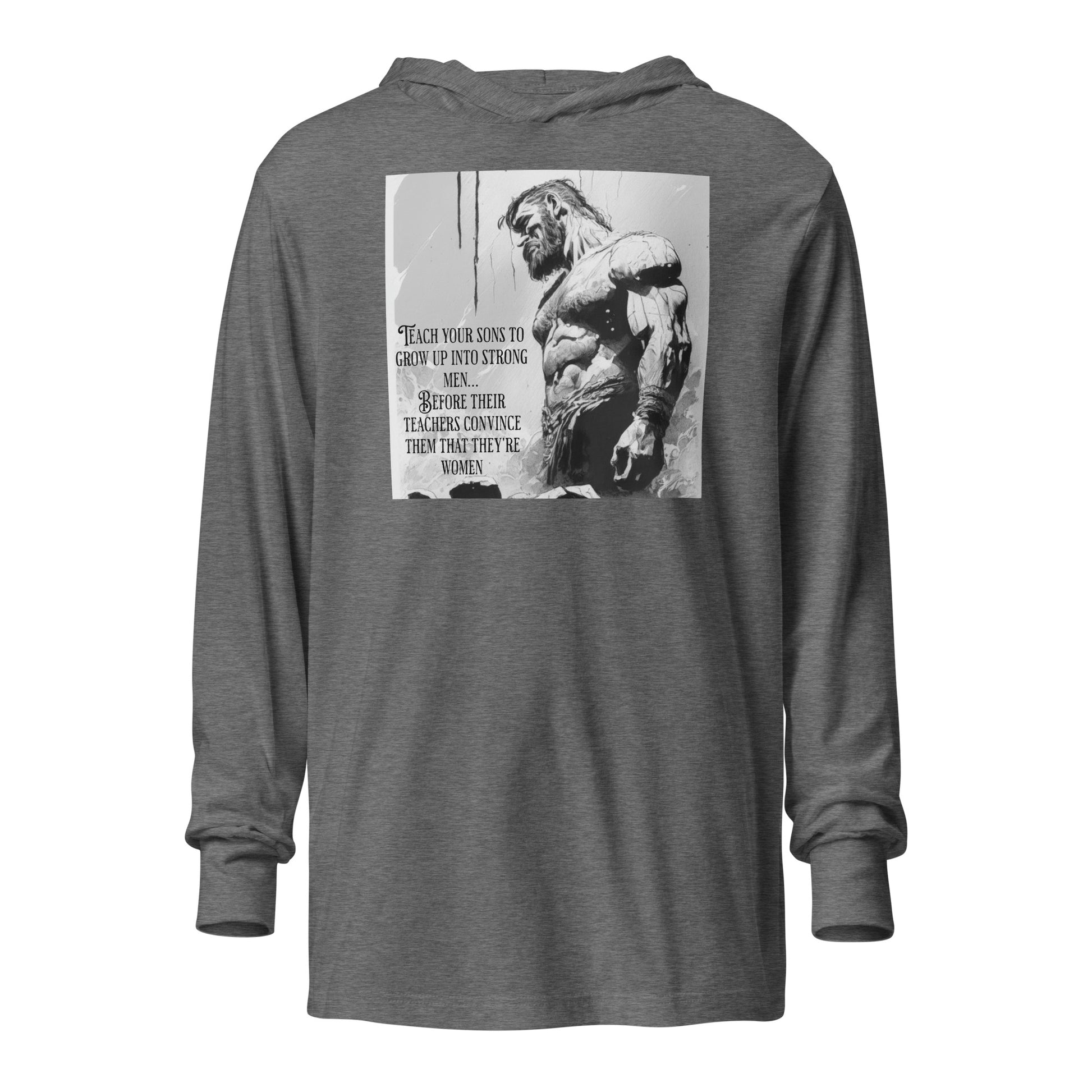 Raise Strong Men Graphic Men's Hooded Long-Sleeve Tee Grey Triblend