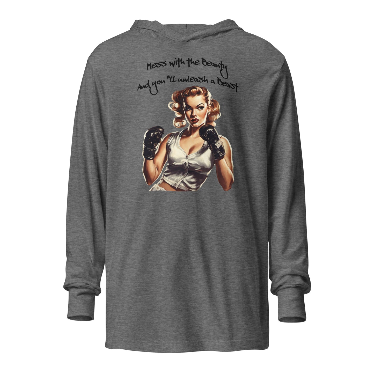 Mess with the Beauty, Unleash the Beast Women's Hooded Long-Sleeve Tee Grey Triblend