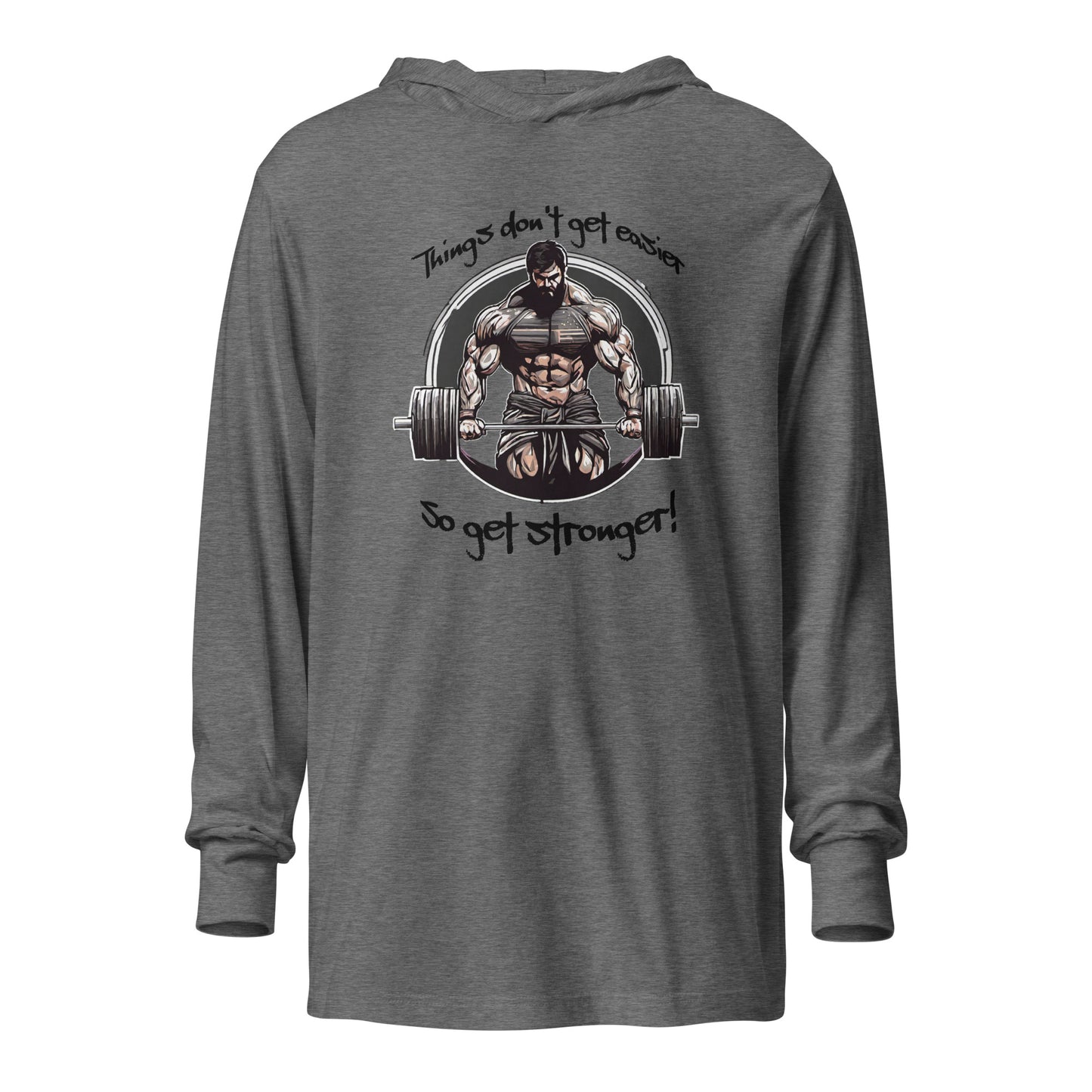 Life's Hard, Get Strong Men's Hooded Long-Sleeve Tee Grey Triblend