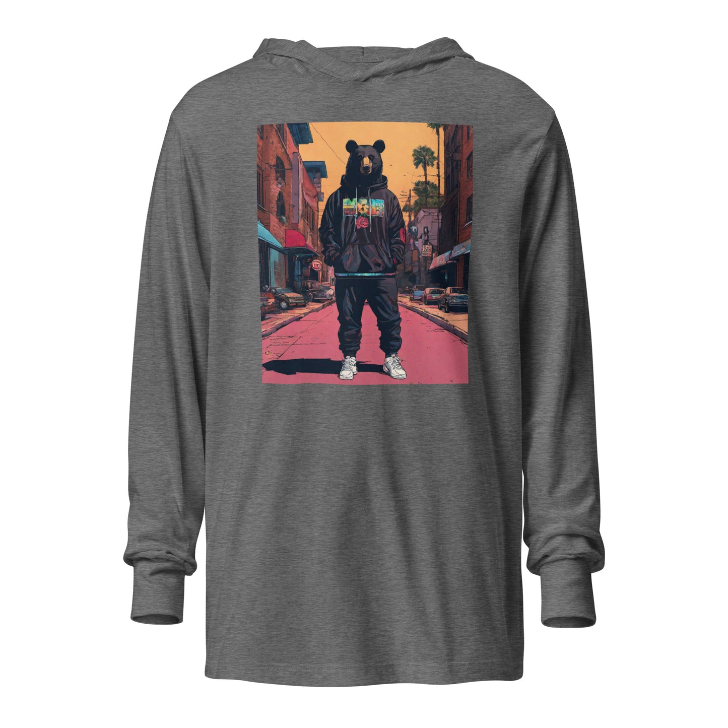 Urban Bear Hooded Long-Sleeve Tee Grey Triblend