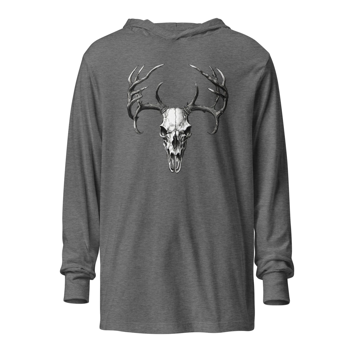 Deer Skull Hooded Long-Sleeve Tee Grey Triblend