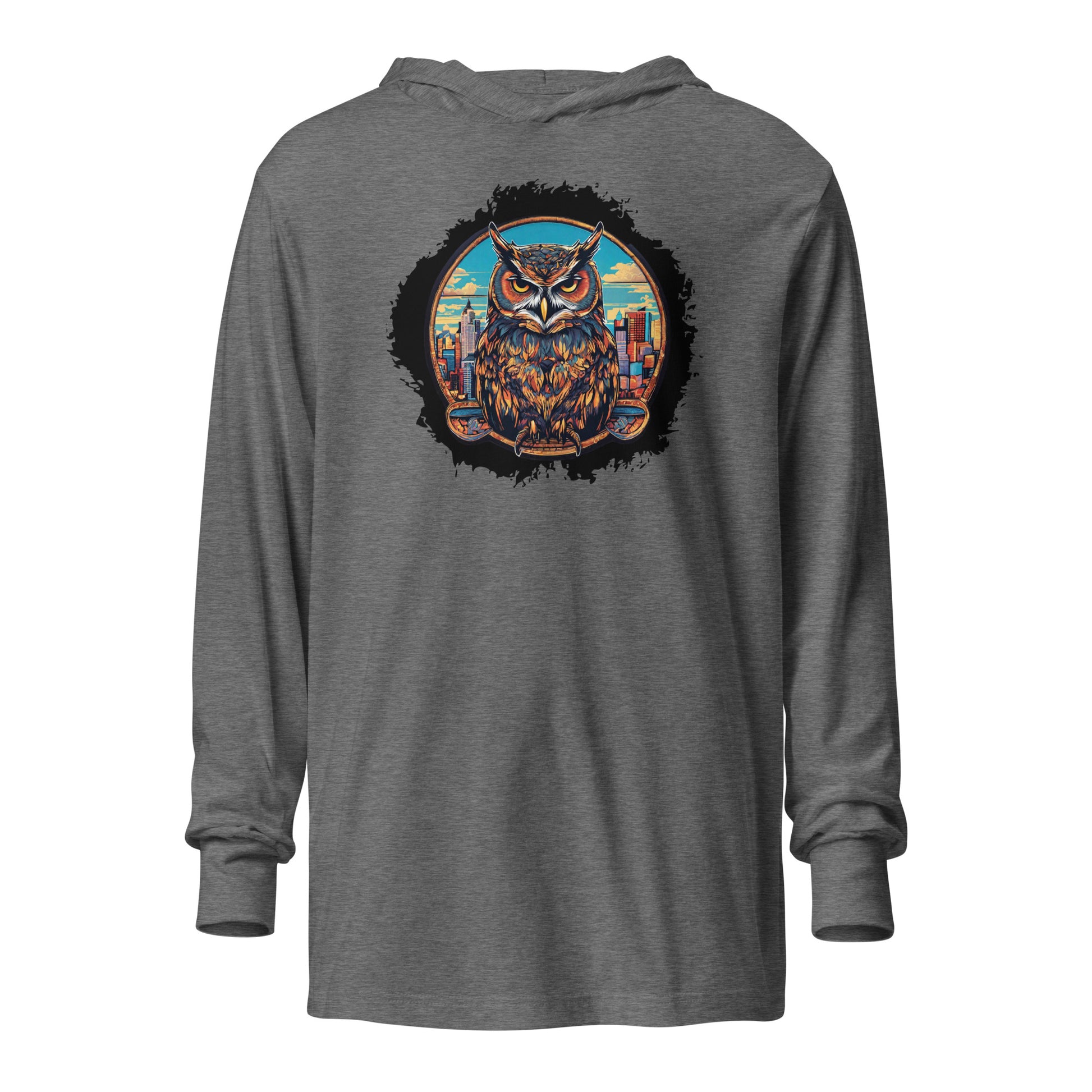 Owl in the City Emblem Hooded Long-Sleeve Tee Grey Triblend