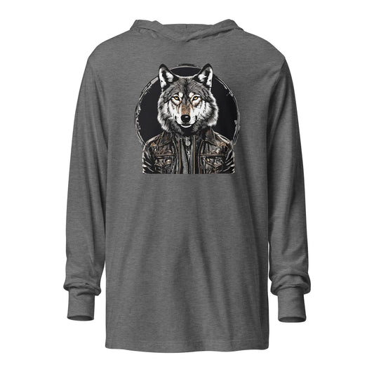 Golden-Eyed Lone Wolf Hooded Long-Sleeve Tee Grey Triblend