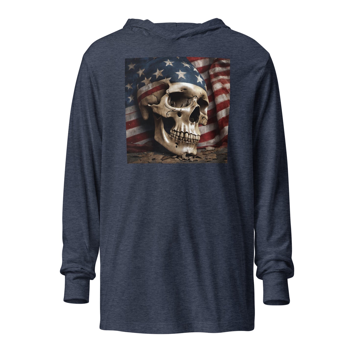 Skull and Flag Print Hooded Long-sleeve Tee Heather Navy