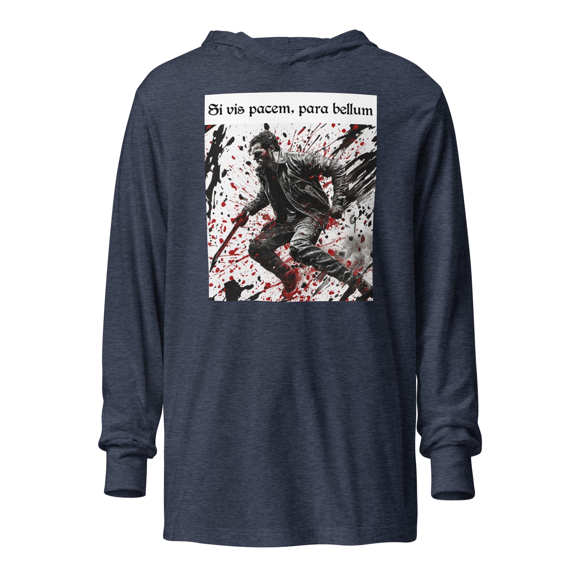 If You Want Peace, Prepare for War Men's Hooded Long-Sleeve Tee Heather Navy