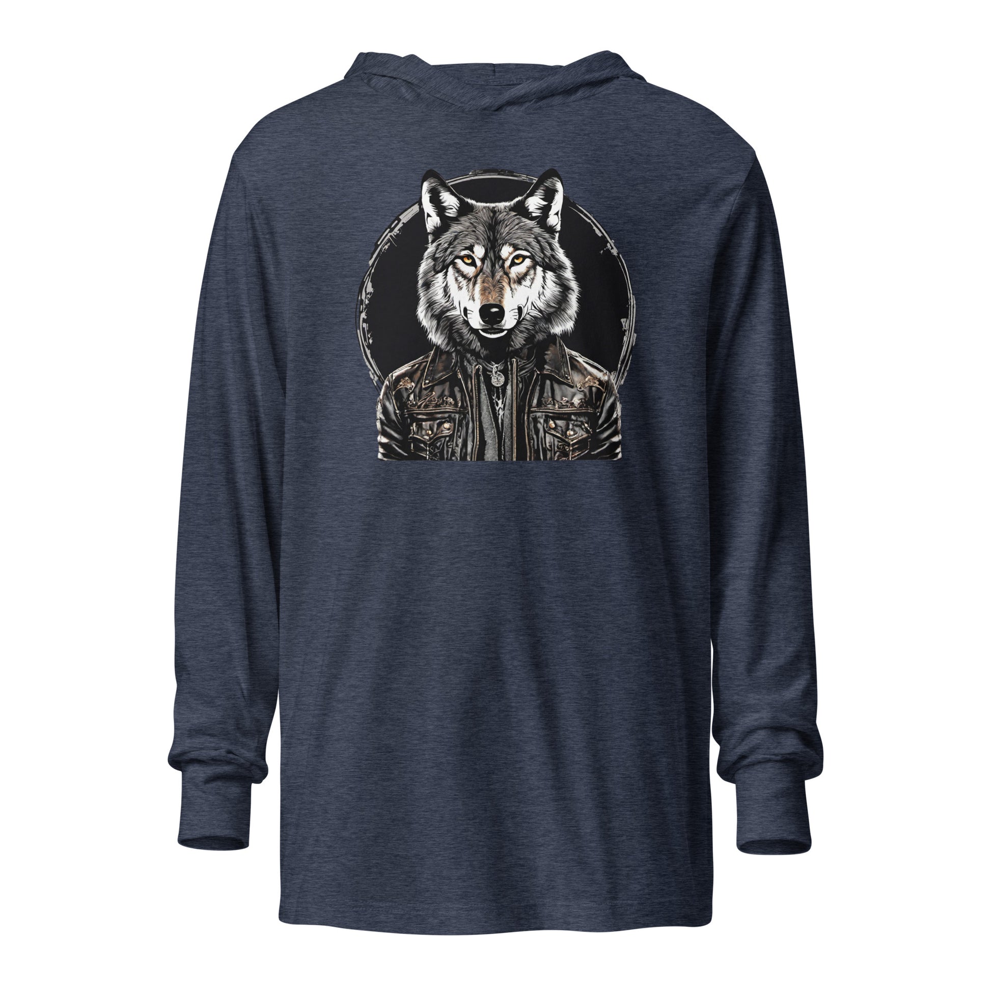 Golden-Eyed Lone Wolf Hooded Long-Sleeve Tee Heather Navy