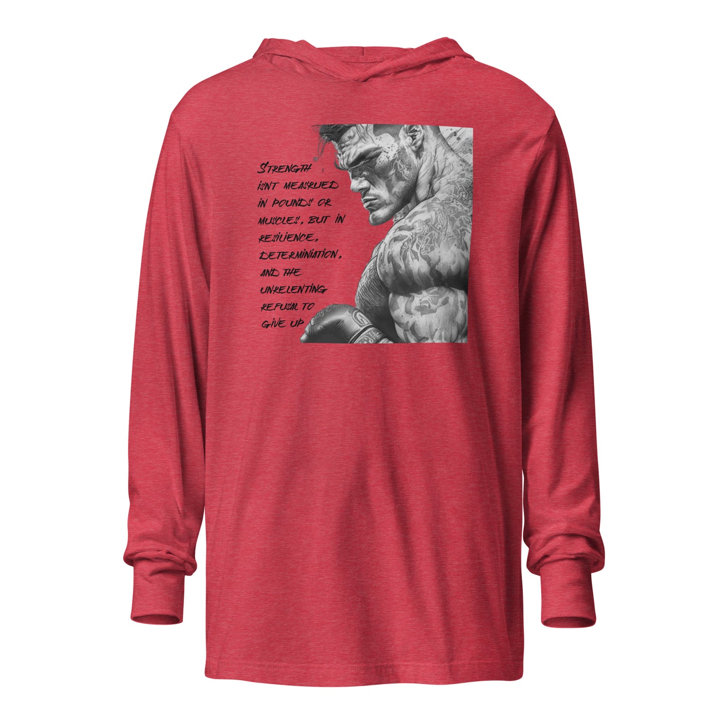 Strength and Determination Men's Hooded Long-Sleeve Tee Heather Red