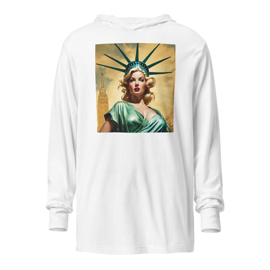 Beautiful Lady Liberty Hooded Long-Sleeve Tee White