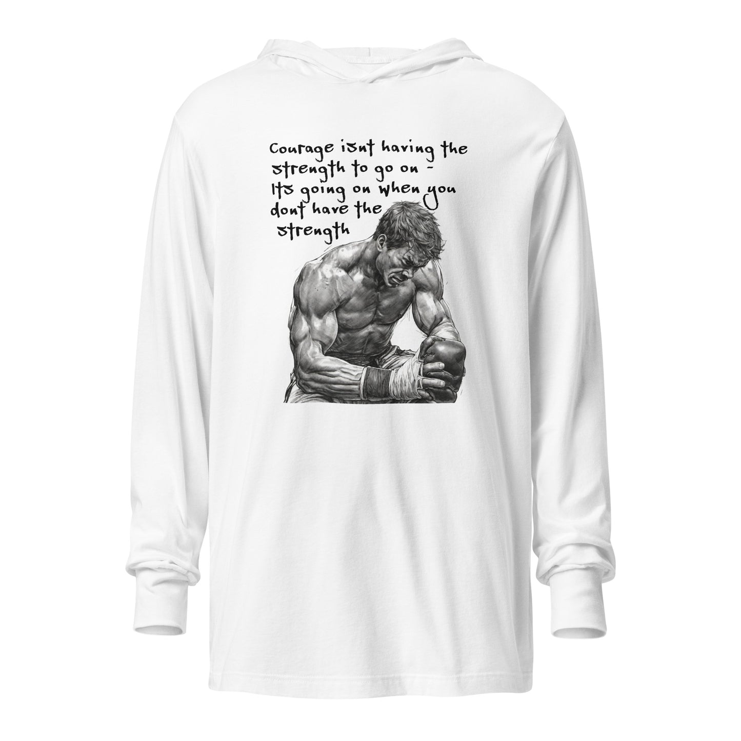 Courage and Strength Men's Hooded Long-Sleeve Tee White