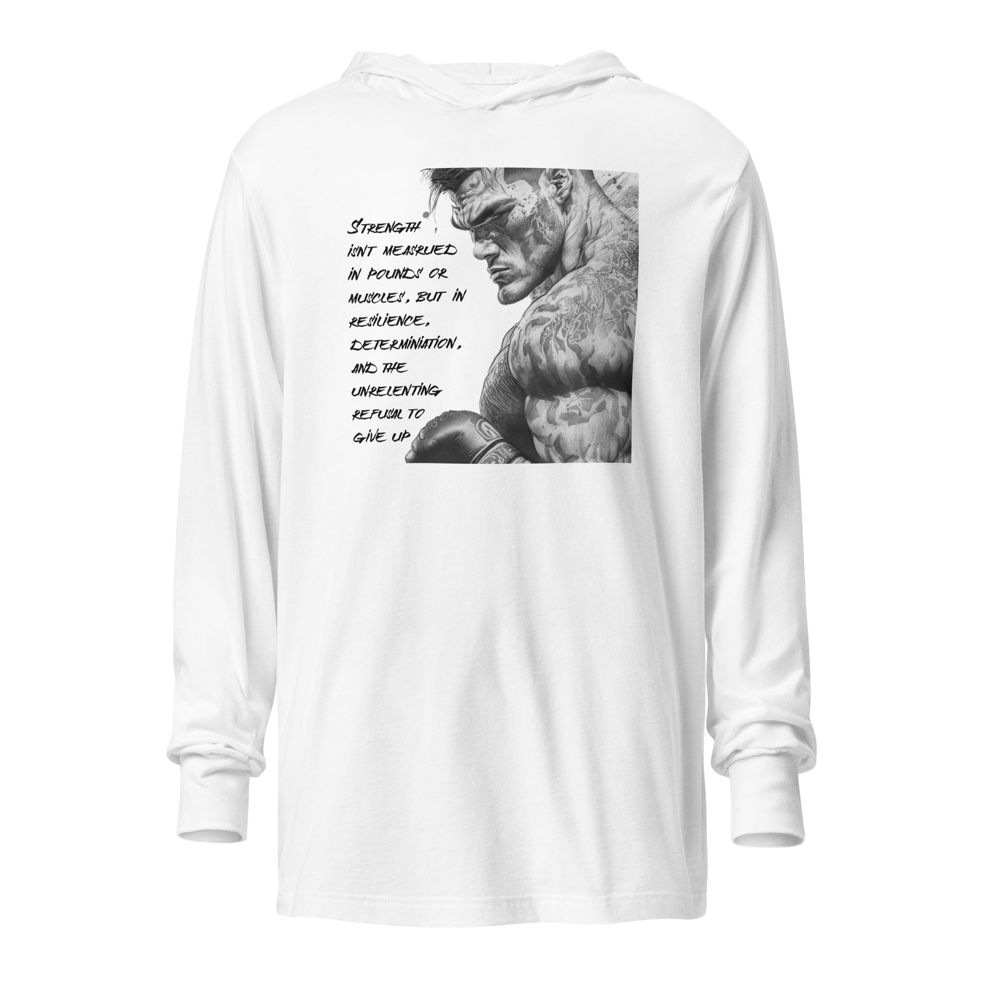 Strength and Determination Men's Hooded Long-Sleeve Tee White