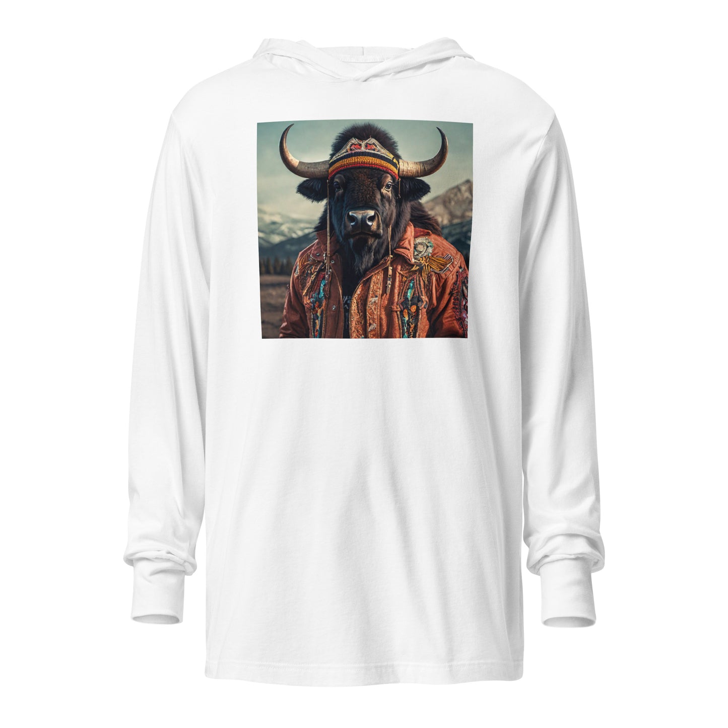 Wild Buffalo Hooded Long-Sleeve Graphic Tee White