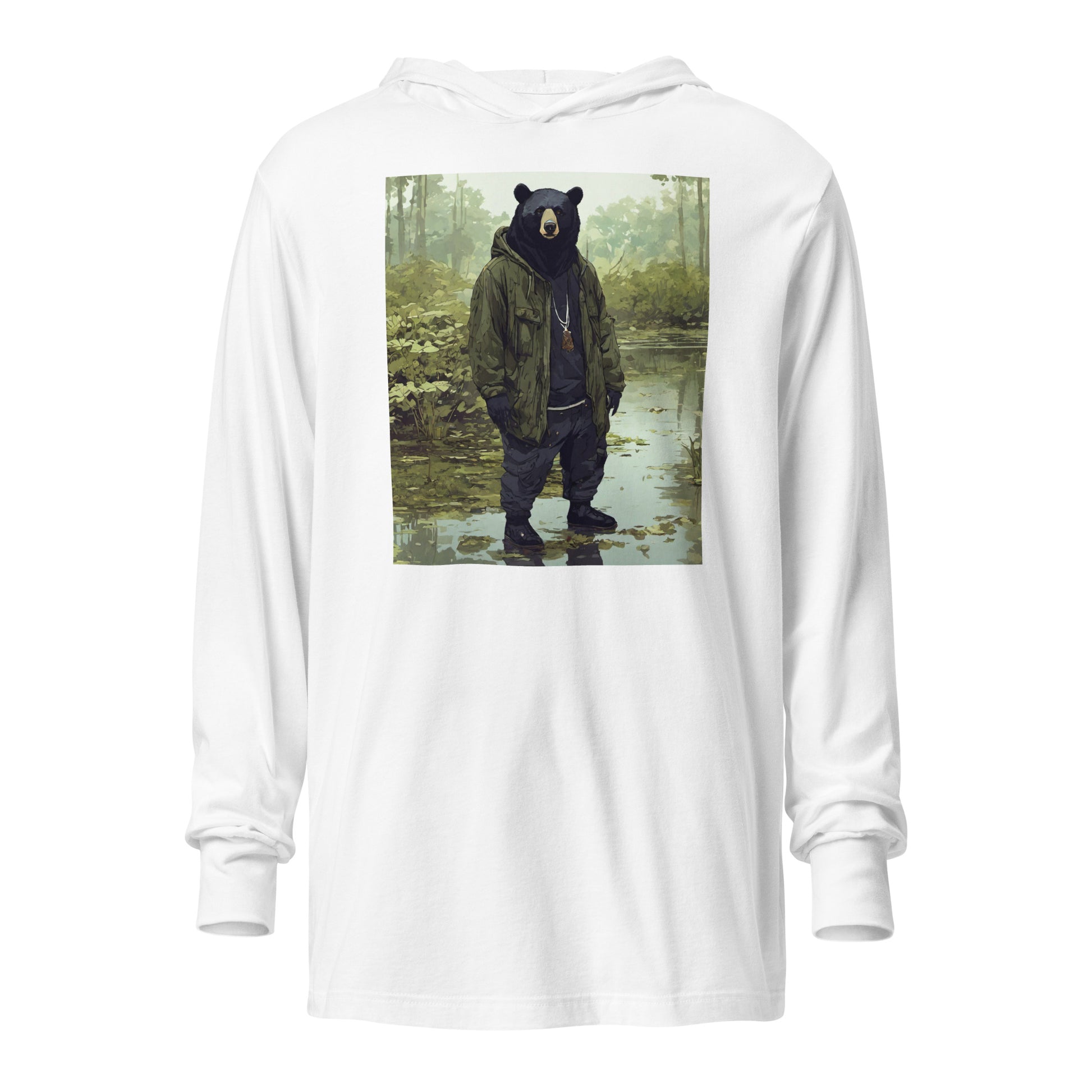 Stoic Black Bear Hooded Long-Sleeve Tee White