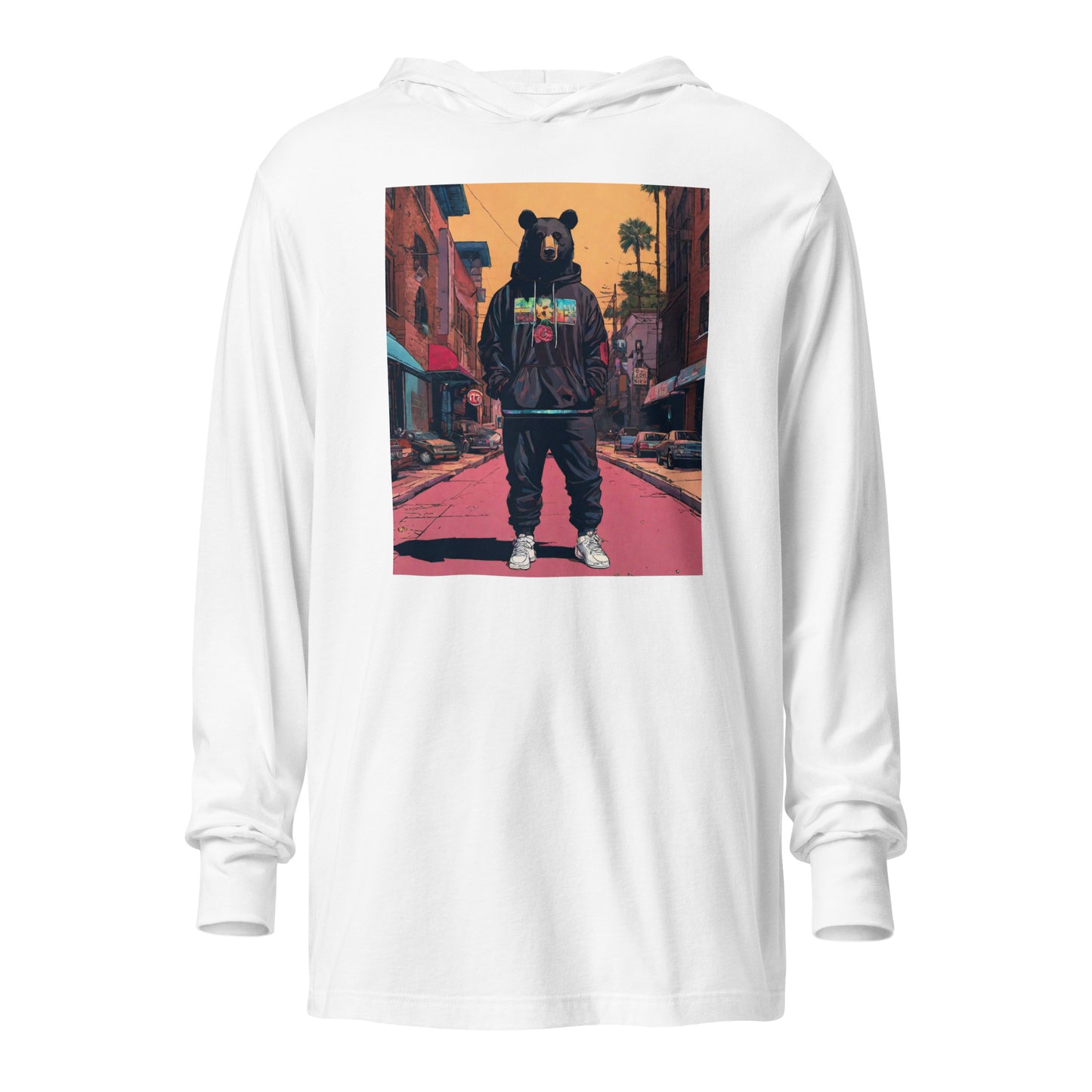 Urban Bear Hooded Long-Sleeve Tee White