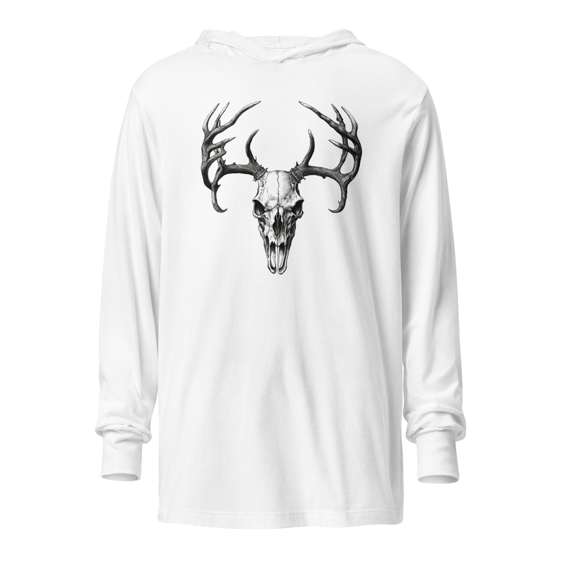 Deer Skull Hooded Long-Sleeve Tee White