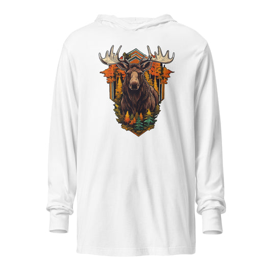 Moose & Forest Emblem Hooded Long-Sleeve Tee White