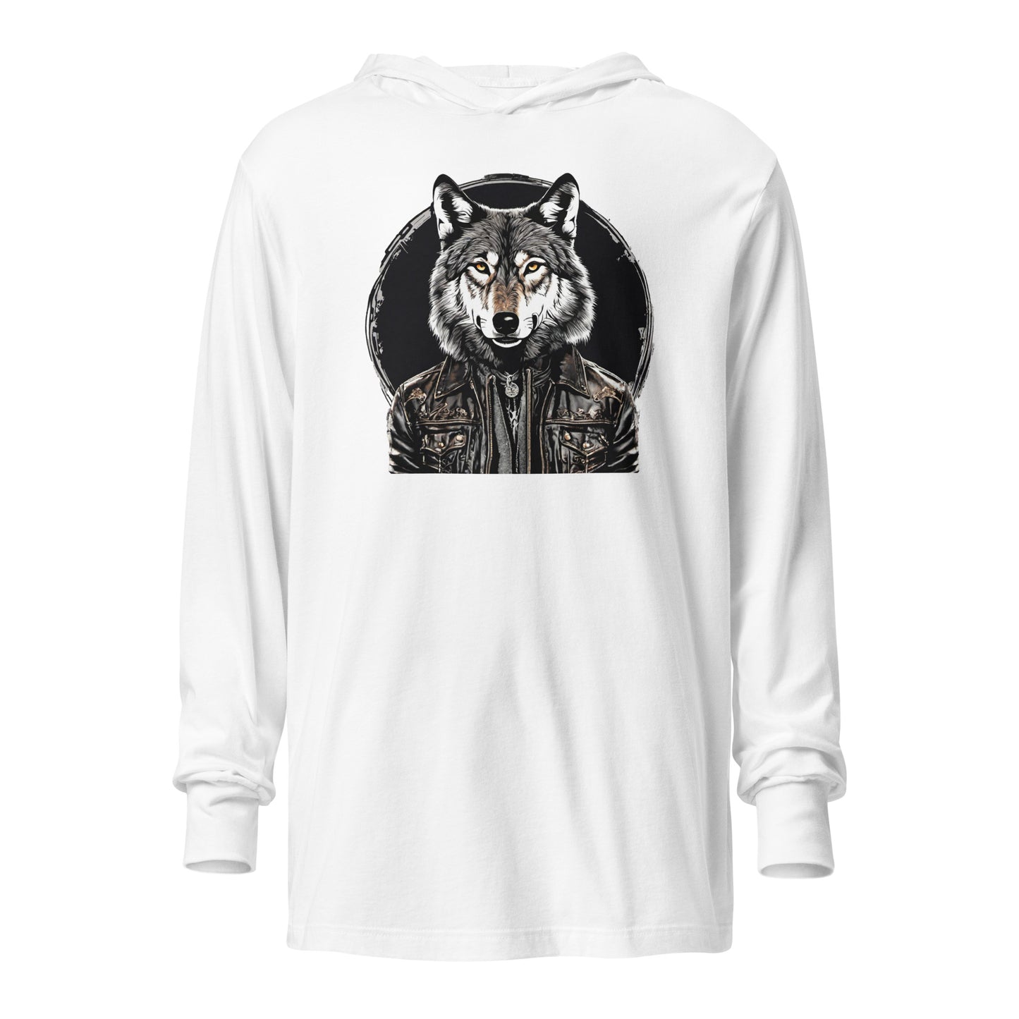 Golden-Eyed Lone Wolf Hooded Long-Sleeve Tee White