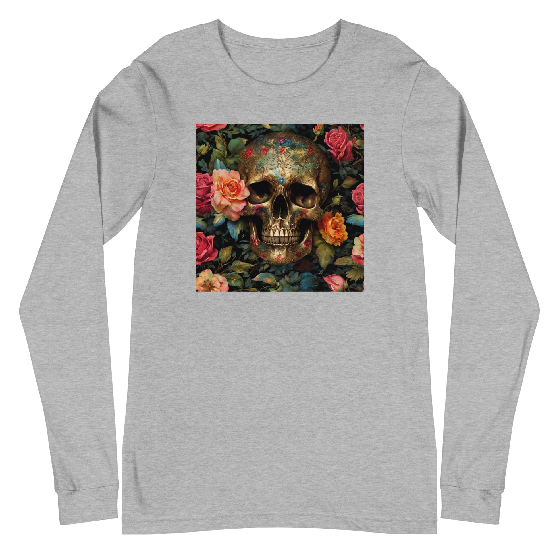 Skull and Roses Graphic Long Sleeve Tee Athletic Heather