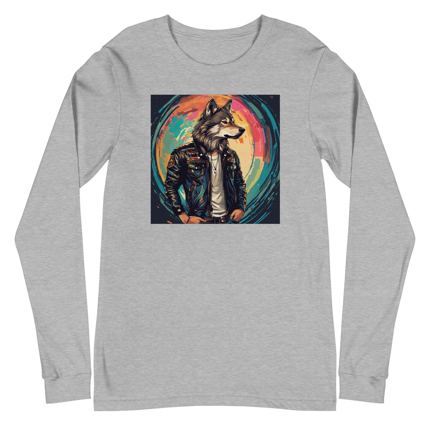 Colorful Urban Wolf Long Sleeve Tee Athletic Heather