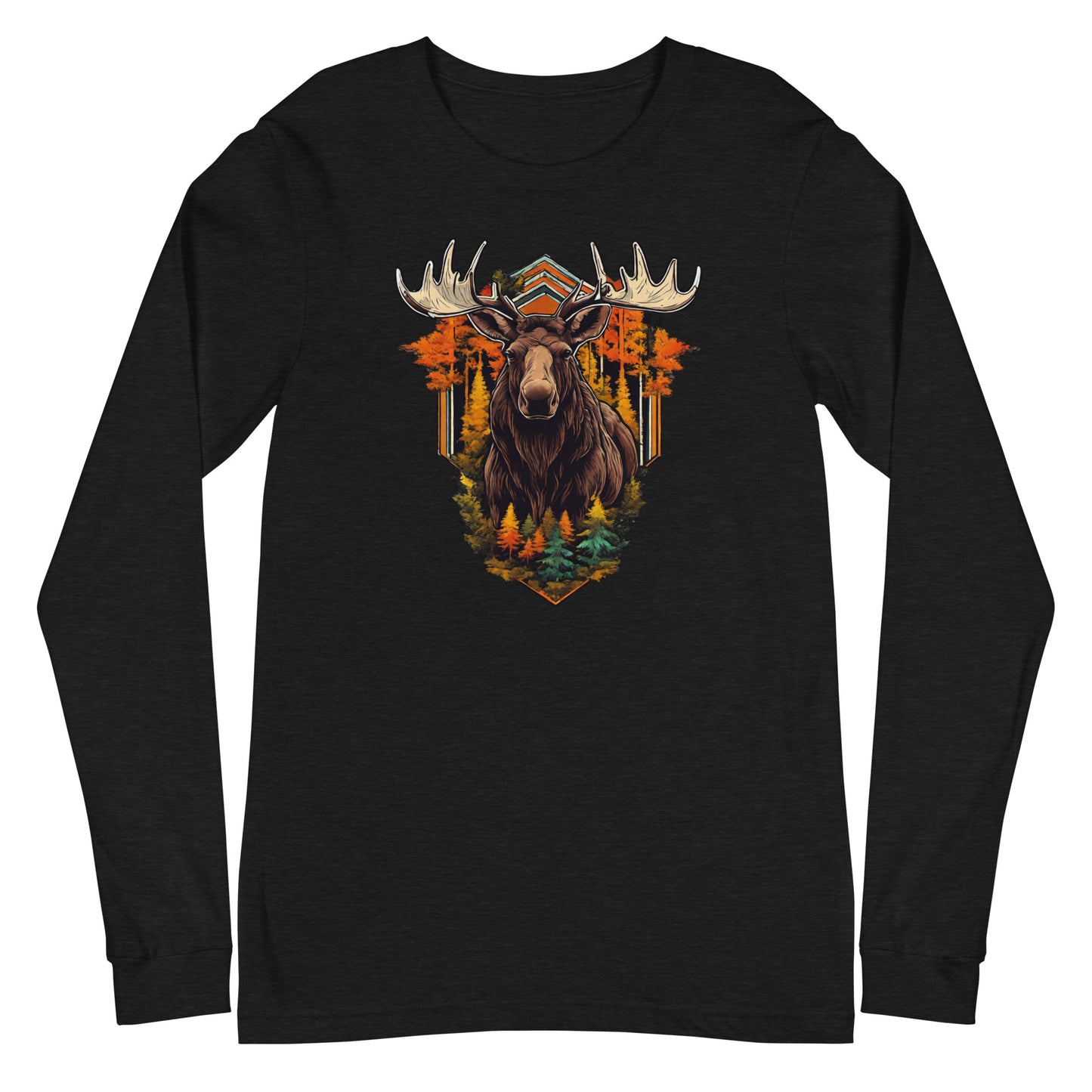 Moose & Forest Emblem Long Sleeve Tee Black Heather