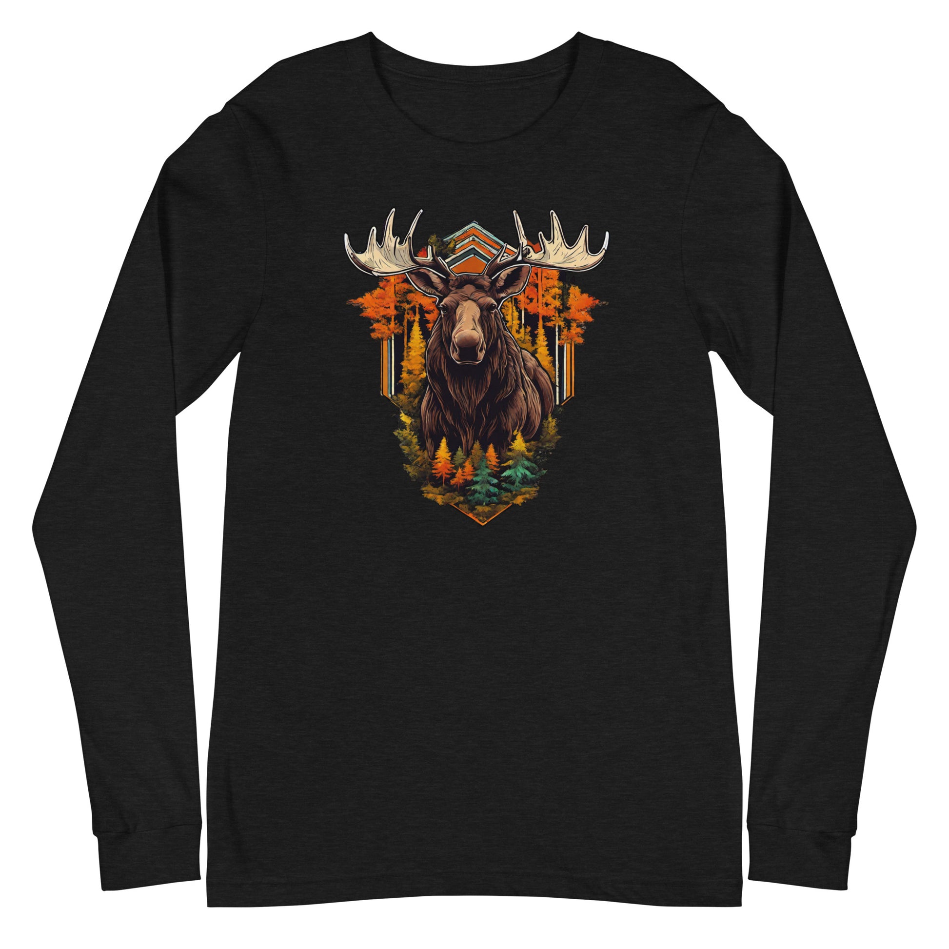 Moose & Forest Emblem Long Sleeve Tee Black Heather