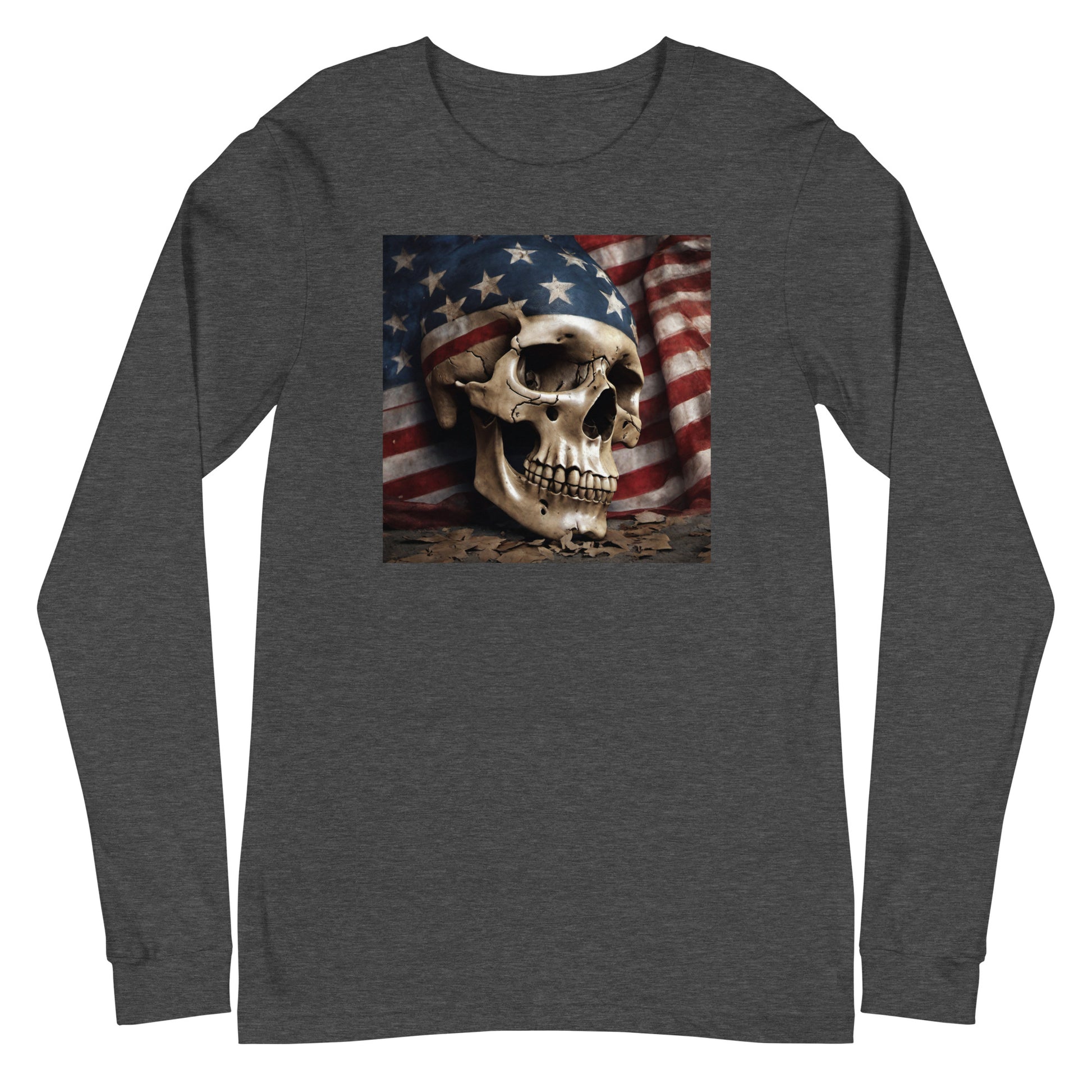 Skull and Flag Print Long Sleeve Tee Dark Grey Heather