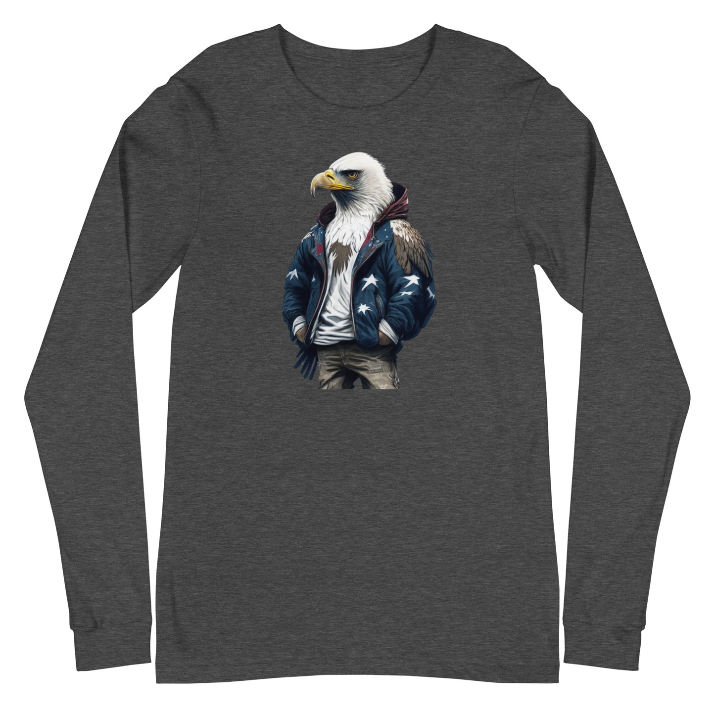 Patriotic American Bald Eagle Long Sleeve Tee Dark Grey Heather