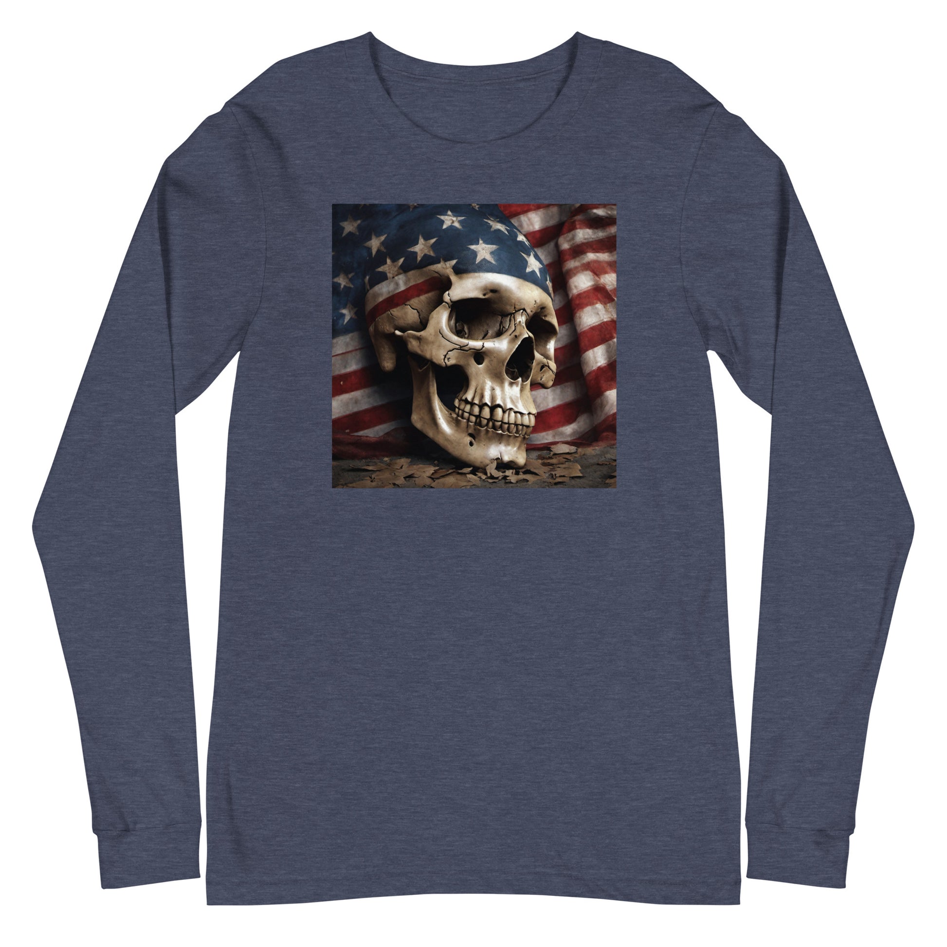 Skull and Flag Print Long Sleeve Tee Heather Navy