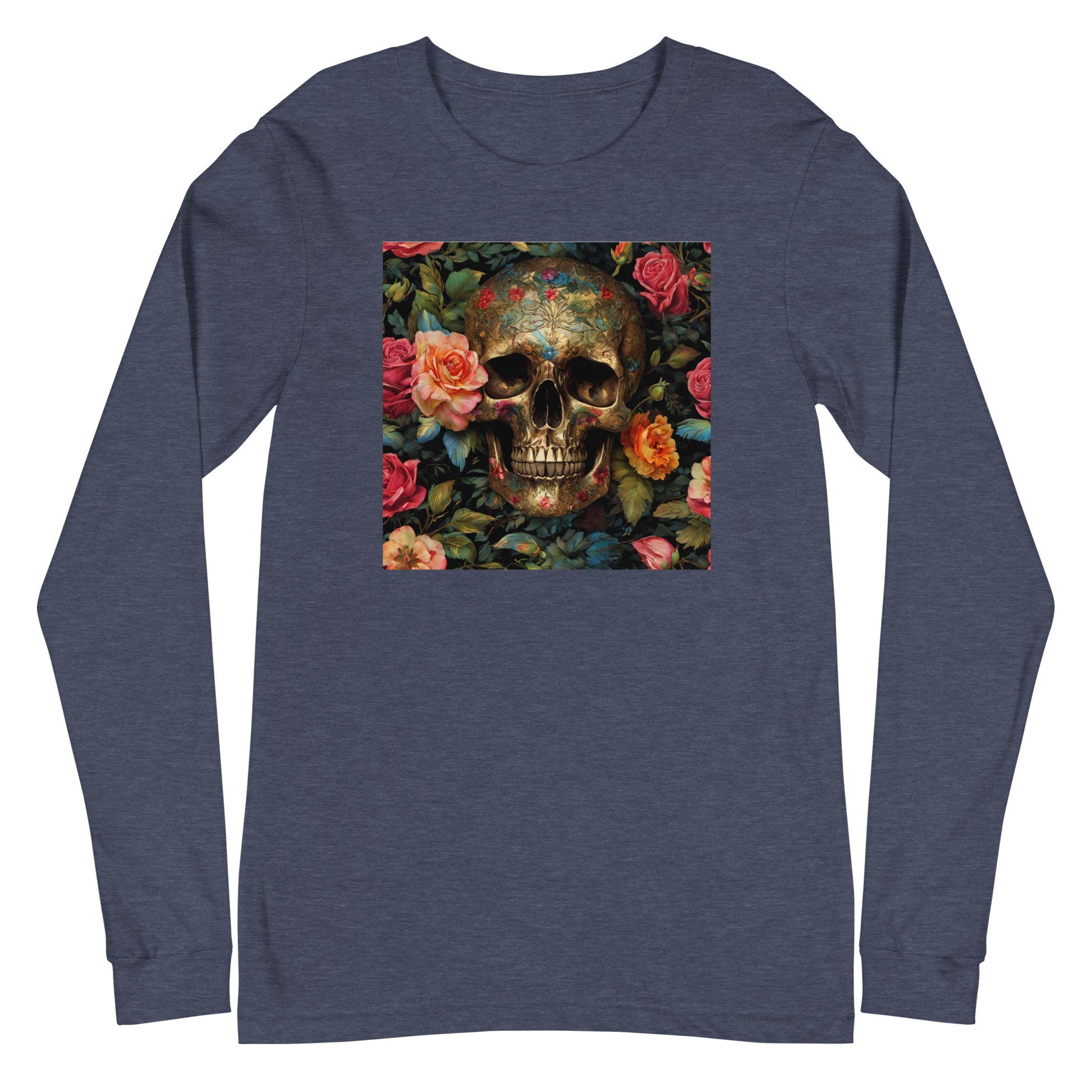 Skull and Roses Graphic Long Sleeve Tee Heather Navy