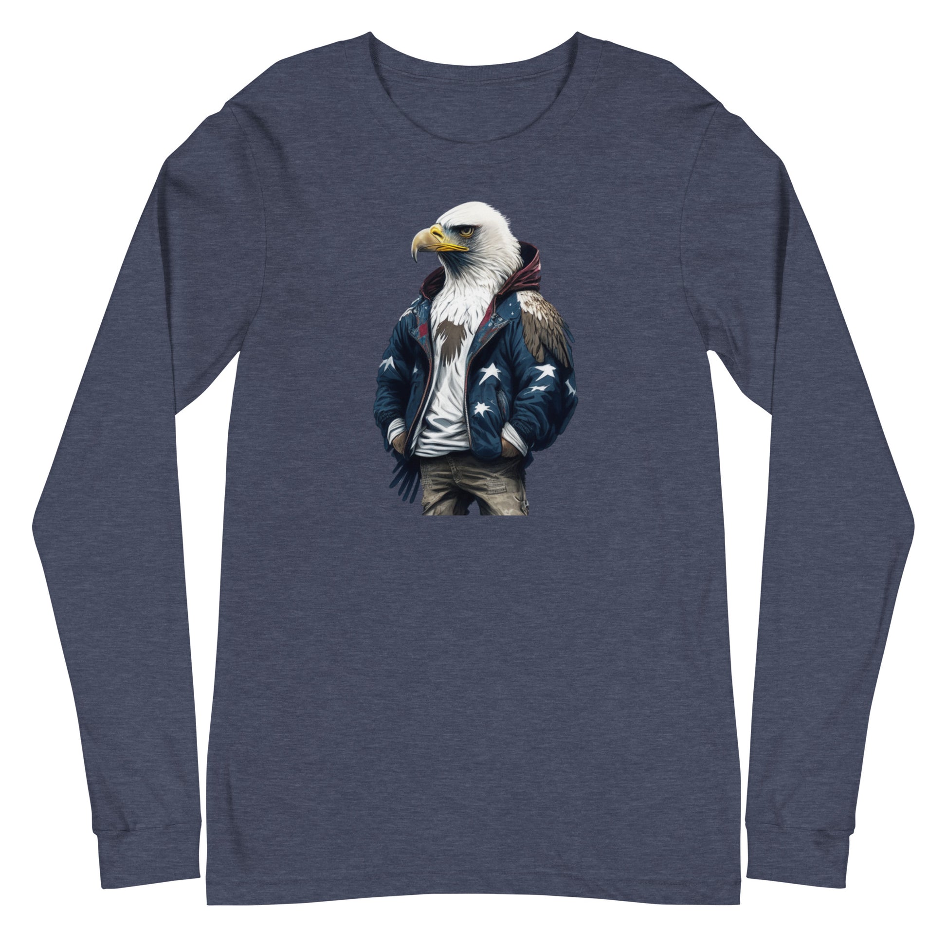 Patriotic American Bald Eagle Long Sleeve Tee Heather Navy