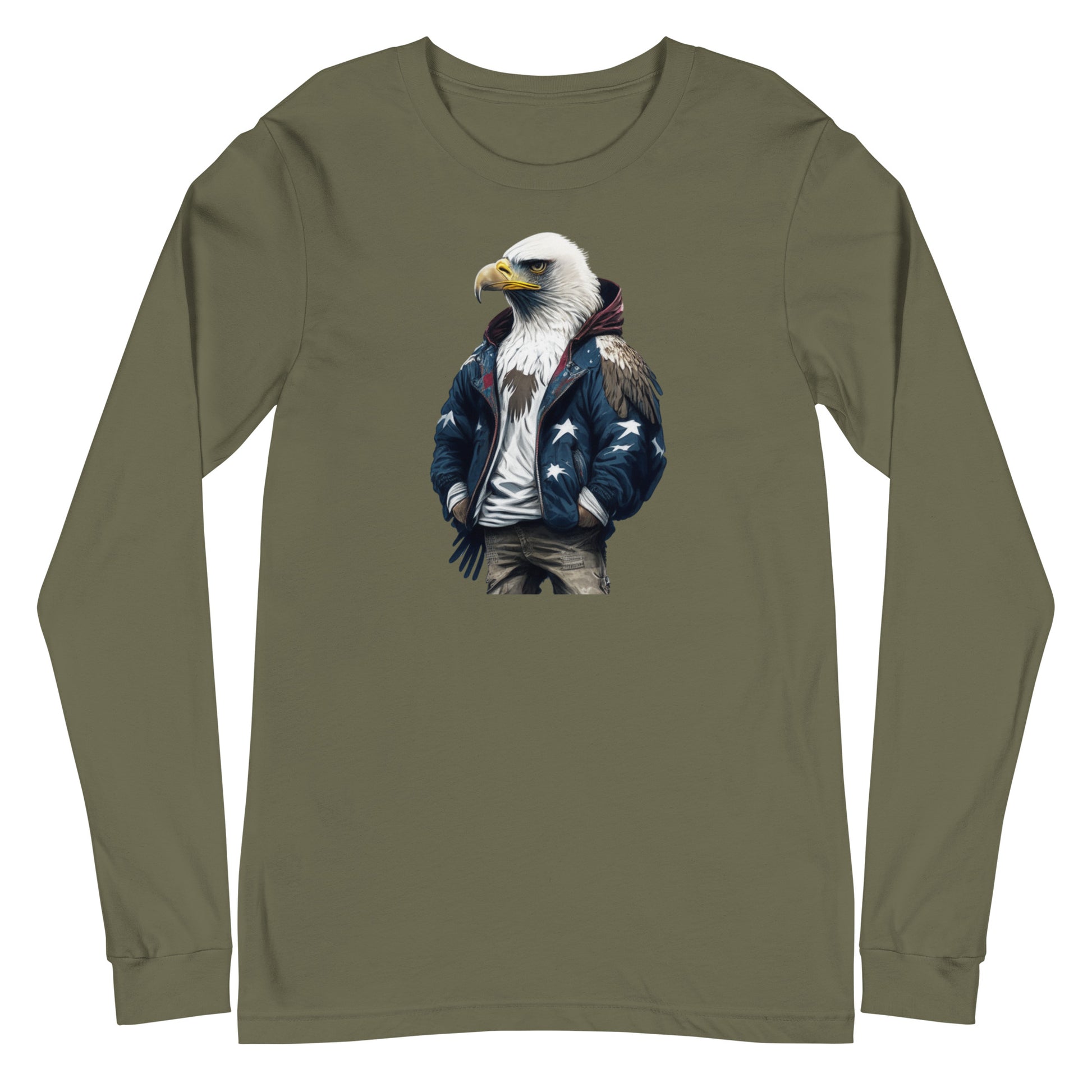 Patriotic American Bald Eagle Long Sleeve Tee Military Green