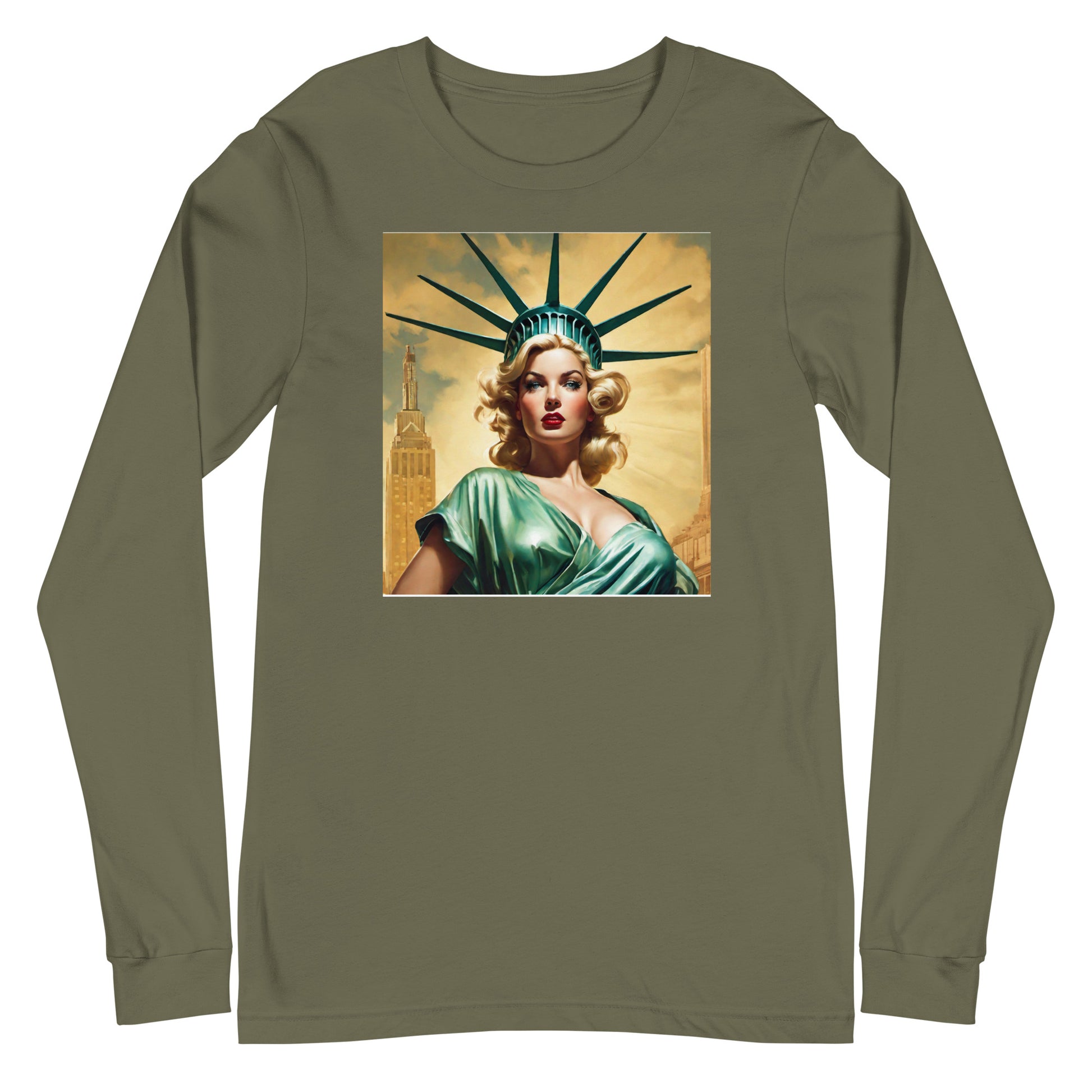 Beautiful Lady Liberty Long Sleeve Tee Military Green