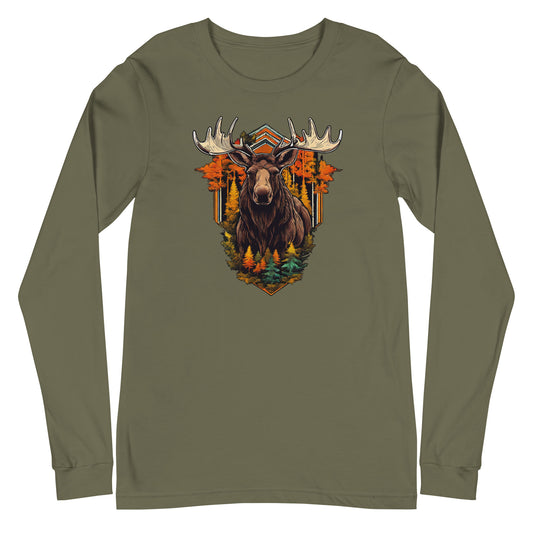 Moose & Forest Emblem Long Sleeve Tee Military Green