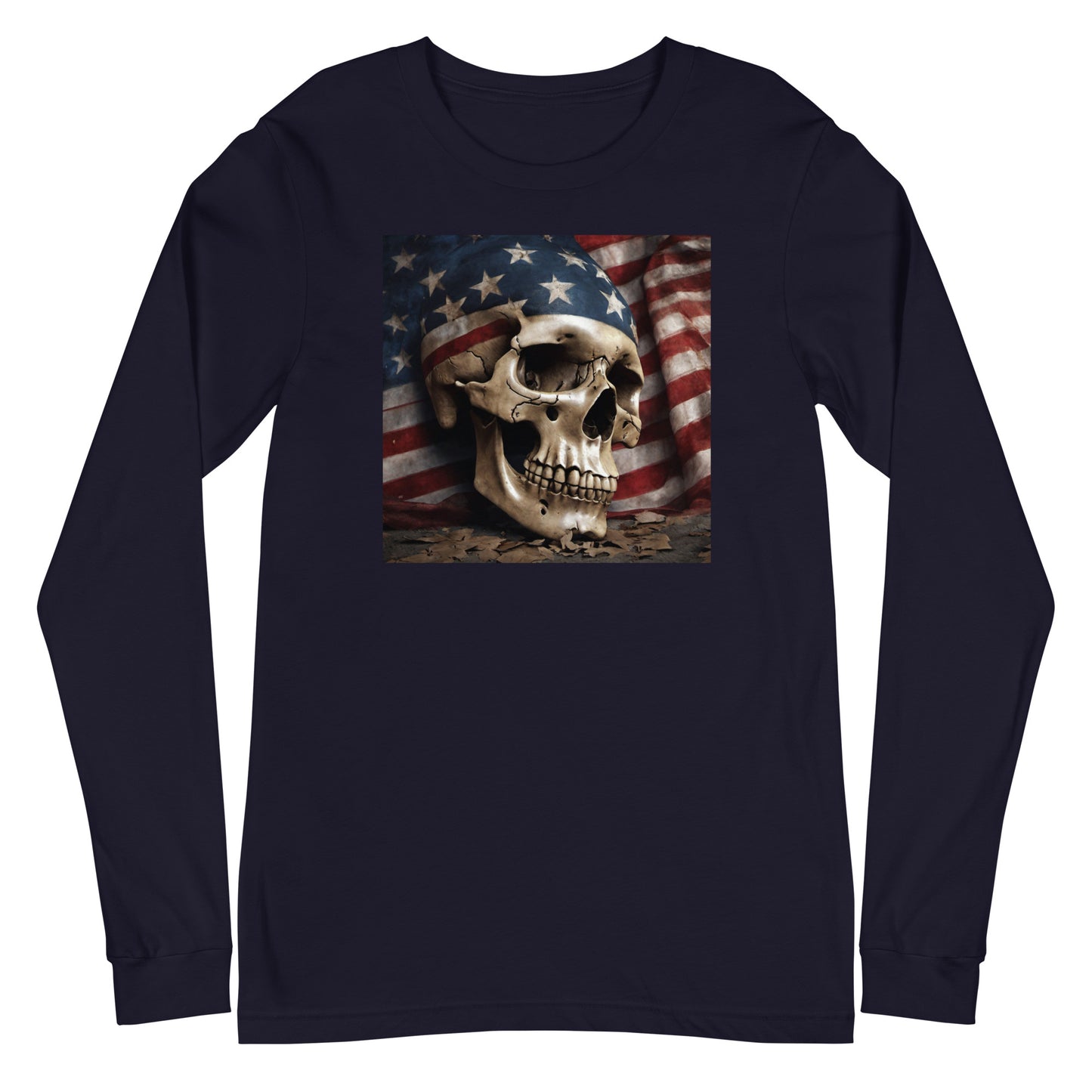 Skull and Flag Print Long Sleeve Tee Navy
