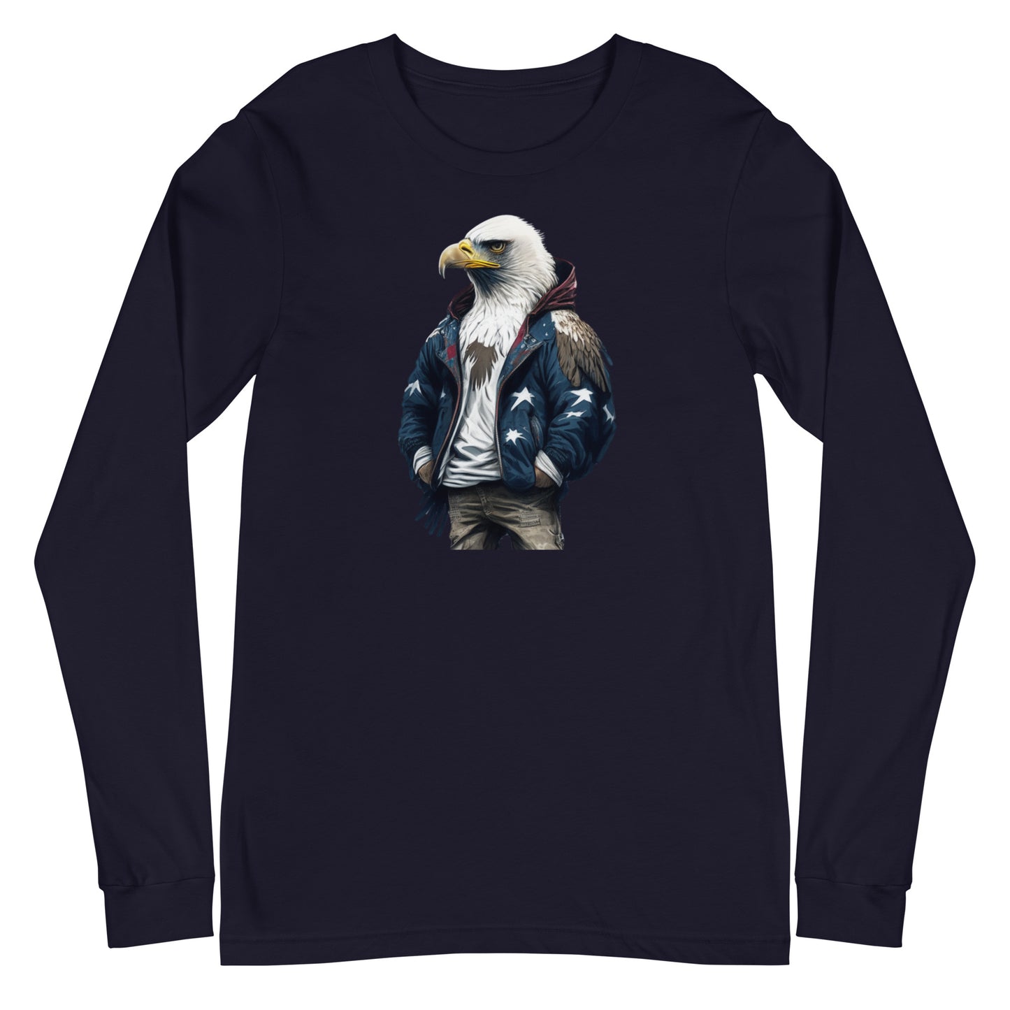 Patriotic American Bald Eagle Long Sleeve Tee Navy