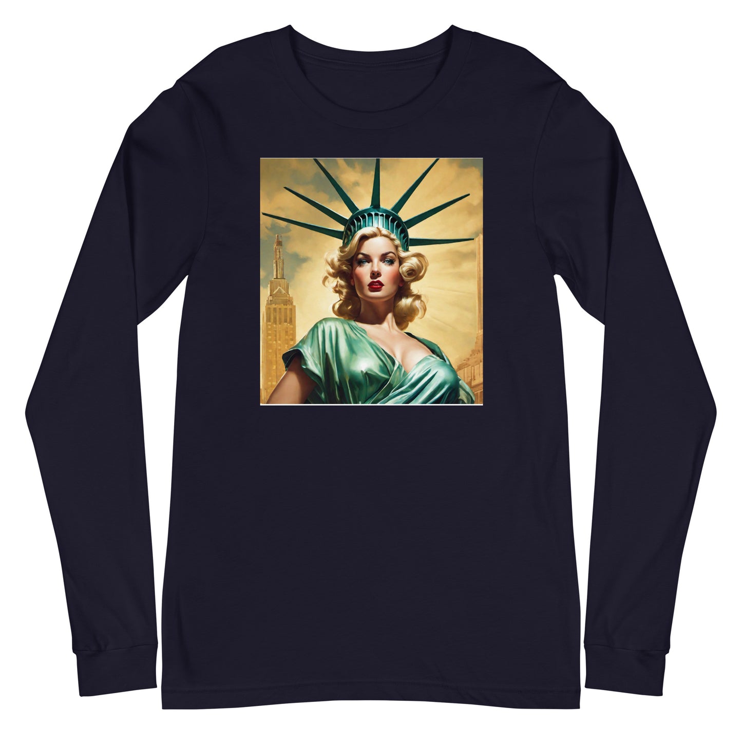 Beautiful Lady Liberty Long Sleeve Tee Navy