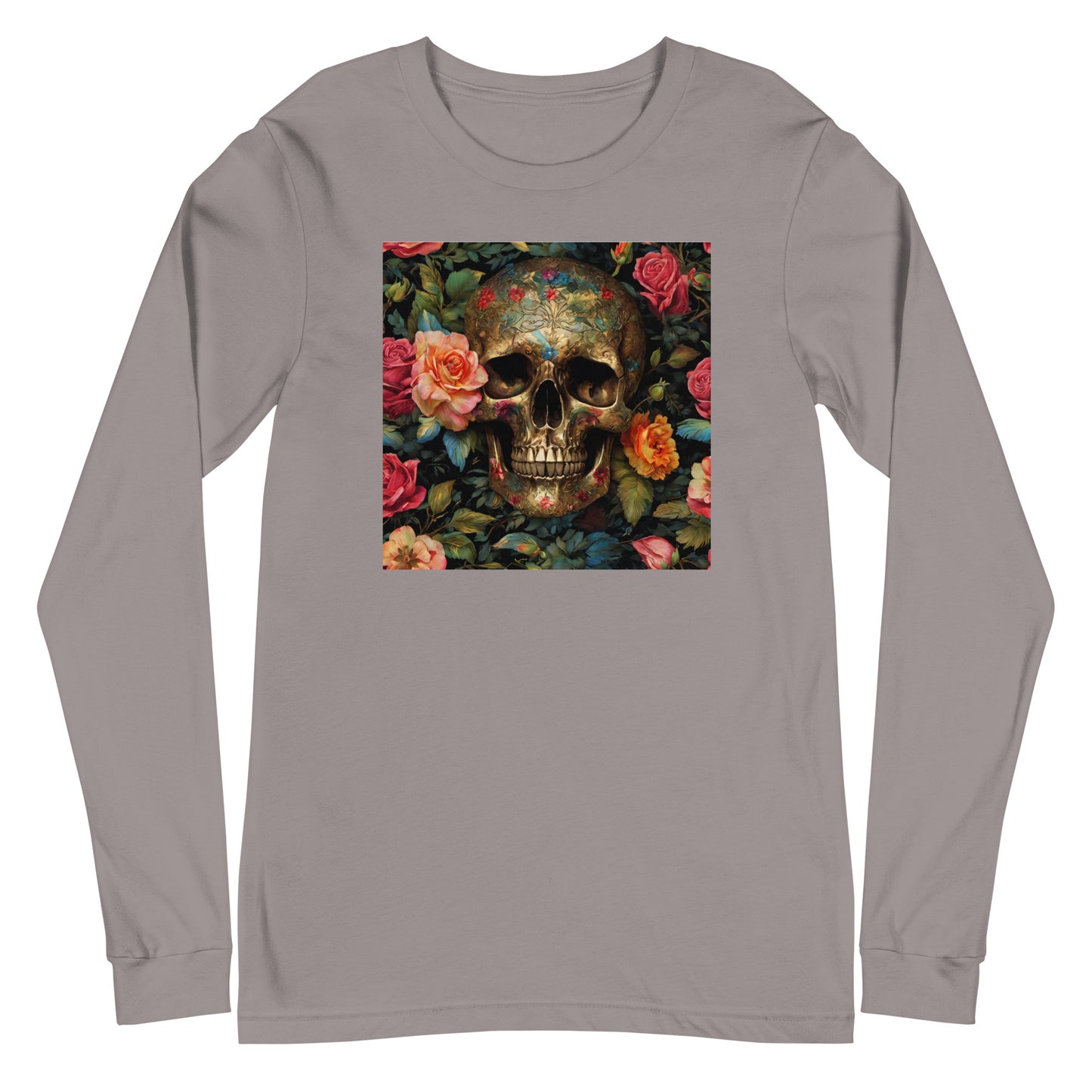 Skull and Roses Graphic Long Sleeve Tee Storm