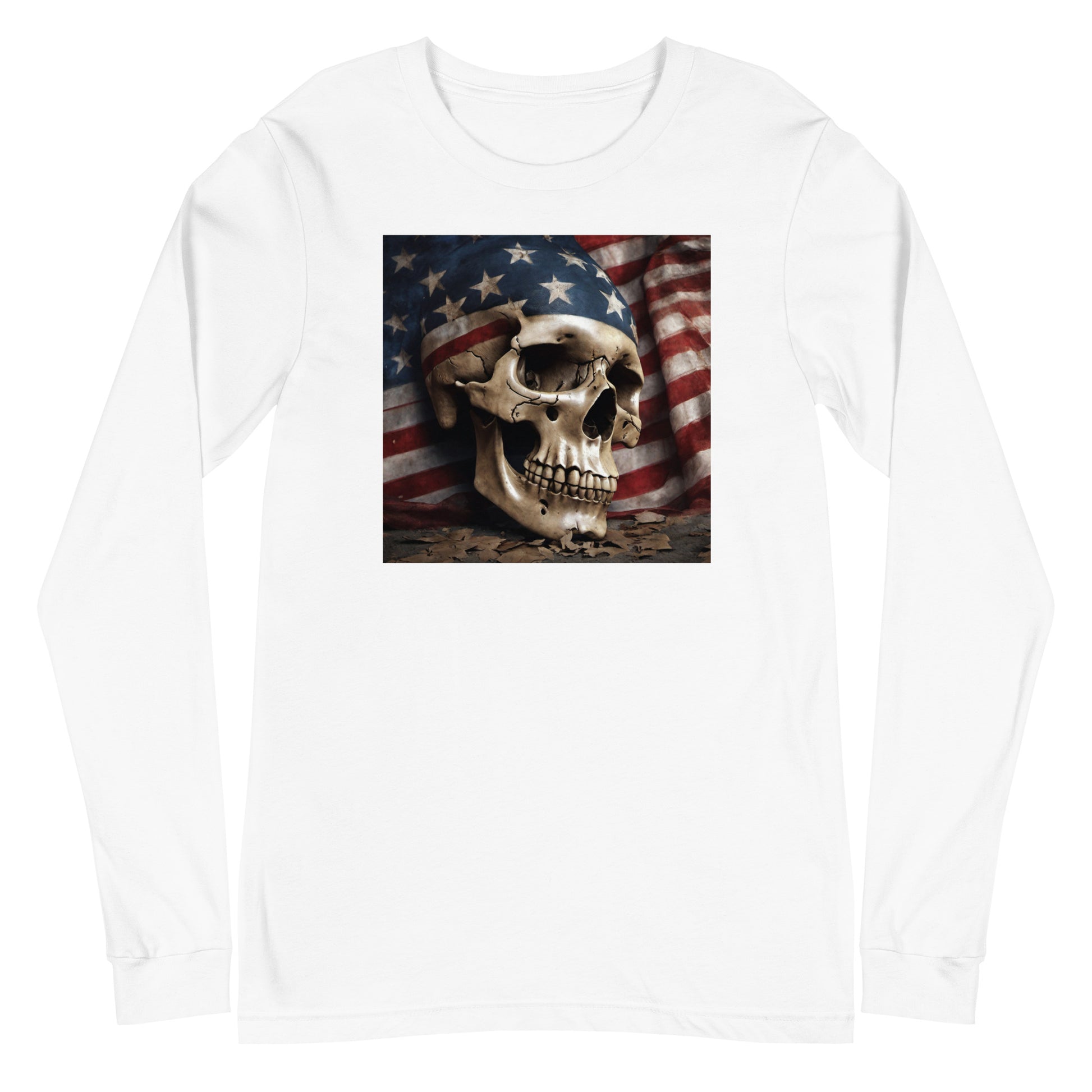 Skull and Flag Print Long Sleeve Tee White
